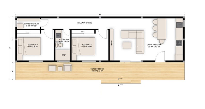 2 Bedroom Tiny House Plans PDF, Modern Cabin House Plan, Small Home ...