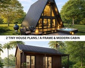 2 Tiny House Plans Bundle – A-Frame Cabin & Modern Tiny Home Design, PDF Download, Full Construction Plans + Material List