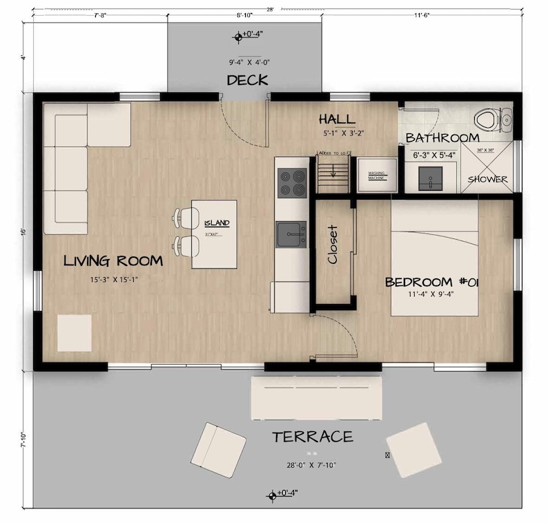 Modern Cabin House Plan | 2 Bed Loft | Tiny House | 612 Sq Ft | PDF ...