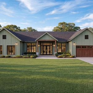 Plattegrond moderne boerderij saliegroen: 4 slaapkamers, één verdieping (pdf-indeling)