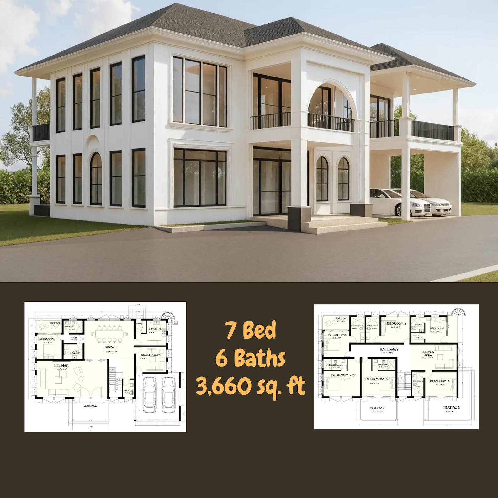 Modern 7bedroom House Plan 2story Luxury Villa, FULL CONSTRUCTION