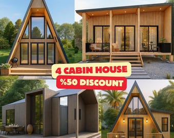 4 Modern Tiny House Plans Bundle | FULL CONSTRUCTION Plan Set (PDF) Material List + Lumber Cut List Included