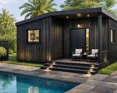 20x20 Modern Tiny House Plans with Deck | 1 Bed Cabin /  PDF + Material List + Lumber Cut List
