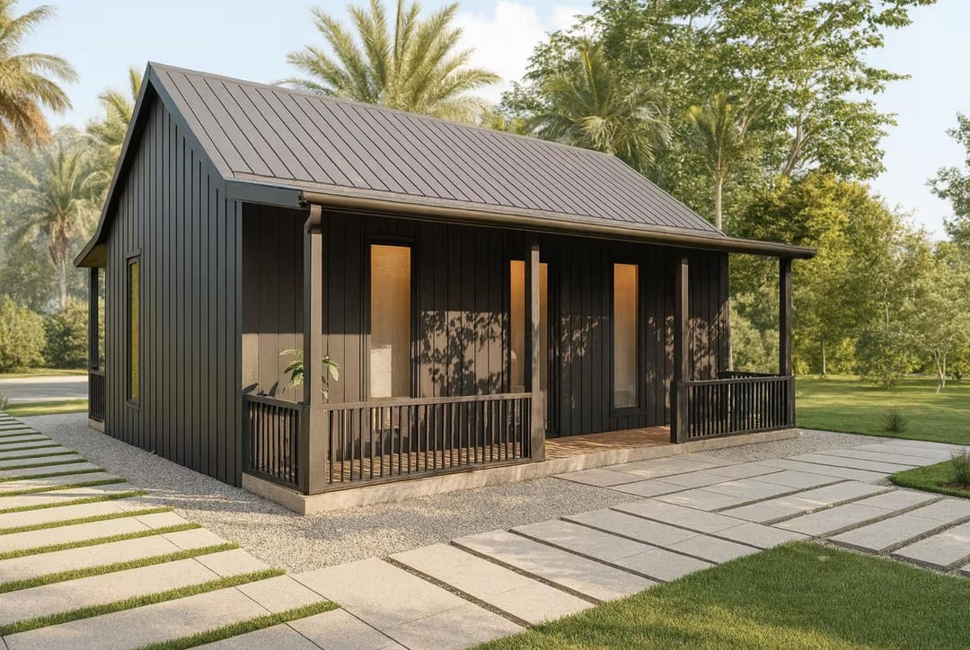 Modern Tiny House Plans, 2 Bedroom Cabin, 28x16 Ft /FULL CONSTRUCTION ...
