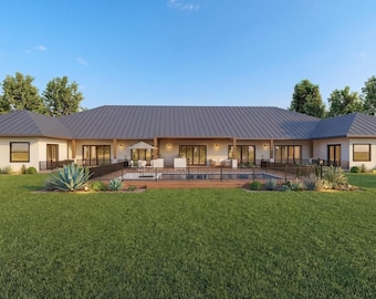 Luxury Modern Farmhouse Plan, 5 Bedroom Villa with Pool / FULL CONSTRUCTION Plan Set (PDF) Material List Included