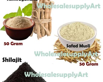 Ekologisk Ashwagandha, Safed Musli, shilajit pulver combo varje 50 gram gratis frakt