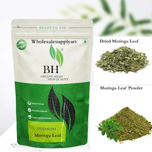 Polvo natural de hojas de moringa, hojas de baqueta, Moringa oleifera, hojas de árbol de baqueta