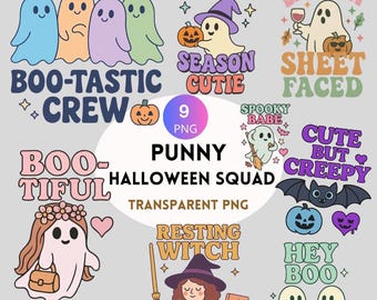 Punny Halloween Ghost Clipart Bundle: Retro Spooky PNG (Digital Download)