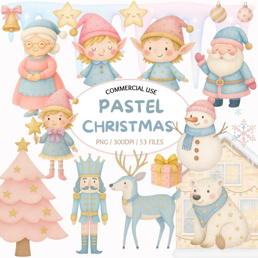 Pastel Christmas Clipart Set: Kawaii PNG Bundle (digital Download) - Etsy