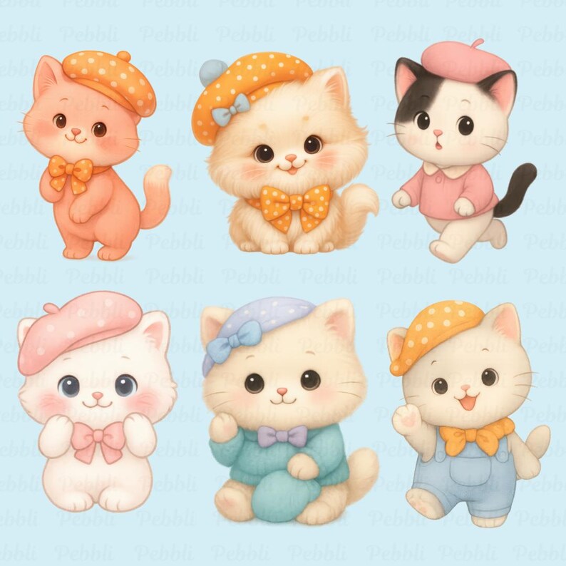 Kawaii Cat Clipart Bundle | 34 PNG Images | Cute Pastel Cats | 300 DPI ...