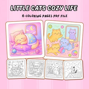 Little Cats Cozy Life Coloring Pages | Cute Cat PDF Printable | Kawaii Cat Coloring Book for Kids and Adults | Digital Download