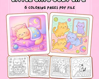 Dibujos para colorear de gatos kawaii / Gatito adorable imprimible (descarga digital)