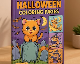 Halloween Coloring Book: 40 Kawaii Cat Witch Pages (Digital Download PDF)