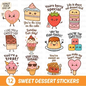 Dessert Pun Sticker Pack – Funny Food Quotes PNG | Printable Clipart for Planners, Scrapbooking