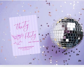 Thirty flirty and thriving, 30th birthday invitation, digital invitation template, editable  invitation canva