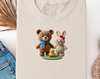 Sudadera con capucha de familia de peluche kawaii, ilustración de conejito y pollito
