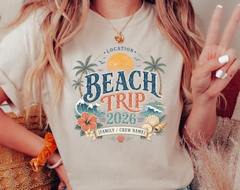 Camiseta para viaje a la playa 2026, camisetas para vacaciones familiares, camisetas de playa a juego, camiseta personalizada con el nombre del grupo, camiseta para vacaciones de verano, conjunto familiar para la playa.