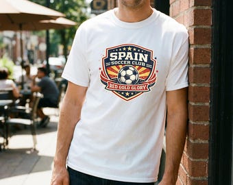 Camiseta de fútbol de España – Camiseta del Club de Fútbol de España, Camiseta Gloria Roja y Dorada, Regalo para Aficionados al Fútbol Español, Diseño Vintage de Fútbol Español