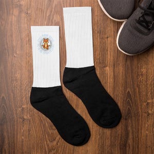 Funny socks for women and men • Shiba inu socks • White tennis socks with motif • Retro tennis socks • Funny socks