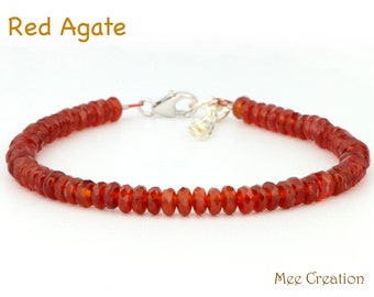 Genuine Red Agate Bracelet, Dainty Red Agate  Bracelet, Red Agate Stackable Bracelet, Meditation Energy Healing Bracelet, Calming Bracelet