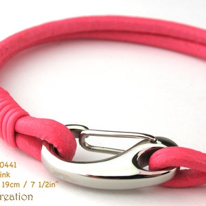 MCBC010441 3mm Genuine Round Leather with Stainless Steel Shrimp Clasp Bracelet 19cm / 7 1/2, Leather Bracelet, Pink Leather Bracelet Pink, 19cm