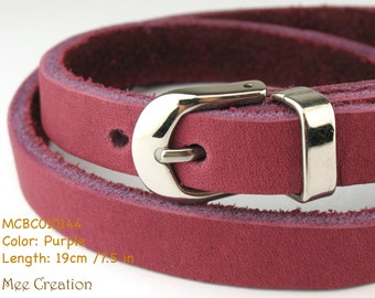 MCBC010144) 10mm Genuine Flat Leather 316L Stainless Steel Watch Clasp Bracelet (19cm / 7 1/2"), Leather Bracelet, Purple Leather Bracelet