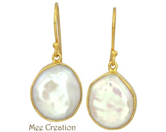 50) Irregular Baroque pearl Wedding earring, bridesmaid freshwater gold plated dangle pearl minimalist earring, mother of pearl drop earring