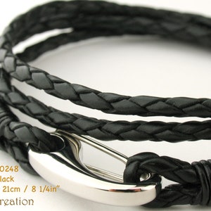 MCBC010250 3mm Genuine Metallic Braided Bolo Leather 316L Stainless Steel Shrimp Clasp Bracelet 19cm / 7 1/2, Leather Bracelet, Pearl Black, 21cm