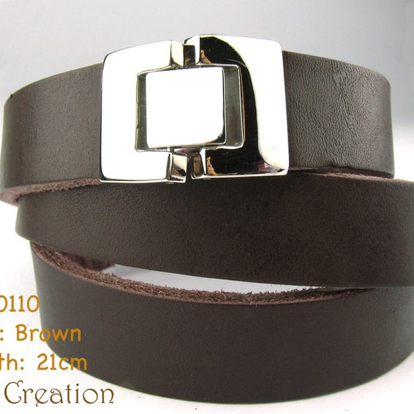 BC010110) Acier inoxydable 316L fermoir plates en cuir bracelet (21cm), bracelet en cuir, bracelet en cuir brun, Brown Brassards en cuir