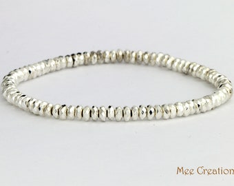 Hematite White Silver Plated Bracelet, White Silver Plated Bead Bracelet, Slim Bracelet, Delicate Dainty Custom Bracelet Stack, Minimal Ever