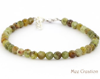 Genuine Green Garnet Bracelet, Dainty Green Garnet  Bracelet, Green Garnet Stackable Bracelet, Grossular Garnet, Tsavorite Garnet, Adjustabl