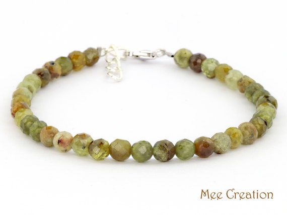 Genuine Green Garnet Bracelet Dainty Green Garnet Bracelet Green