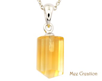 Citrine Pendant, Carved Triangular Tube Pendant, Yellow pendant, Golden Pendant, Faceted Pendant, Gemstone Pendant, 925 Sterling Silver Pend