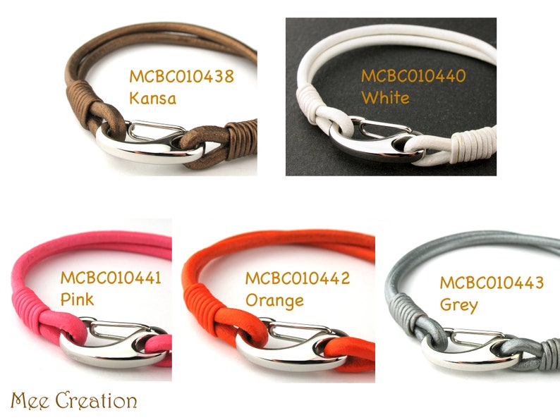 MCBC010441 3mm Genuine Round Leather with Stainless Steel Shrimp Clasp Bracelet 19cm / 7 1/2, Leather Bracelet, Pink Leather Bracelet image 8