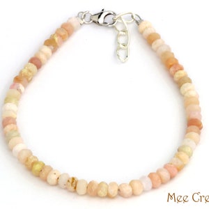 Véritable Bracelet Opale Rose, Bracelet Opale Rose Dainty, Bracelet Empilable Opale Rose, Bracelet Chakra, Perle Rose, Bracelet Réglable