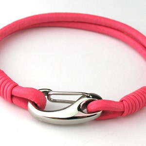 MCBC010441 3mm Genuine Round Leather with Stainless Steel Shrimp Clasp Bracelet 19cm / 7 1/2, Leather Bracelet, Pink Leather Bracelet image 2