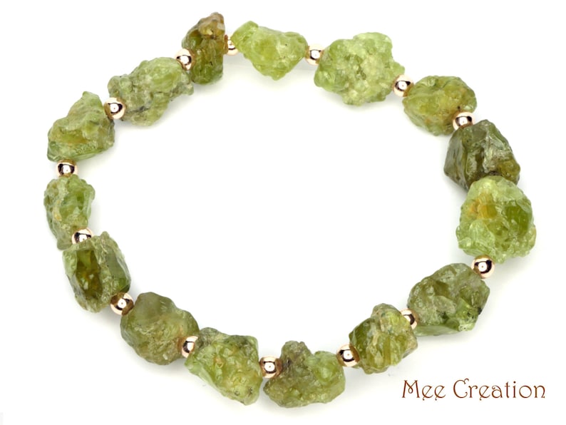 Genuine Peridot Bracelet, Natural Raw Peridot Bracelet, August Birthstone, Dainty Peridot Bracelet, Rough Peridot Bracelet image 3