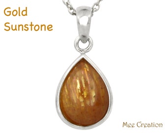 PD170201) Gold Sunstone Pendant, Pear sunstone pendant, Teardrop sunstone, orange pendant, Healing crystal