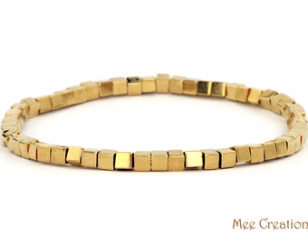 Bracelet Hématite Plaqué Or 18 Carats - Superbe Pièce Vintage, Occasion En Bon état