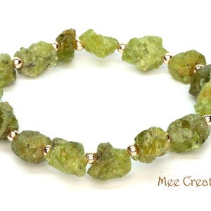 Genuine Peridot Bracelet, Natural Raw Peridot Bracelet, August Birthstone, Dainty Peridot Bracelet, Rough Peridot Bracelet image 2