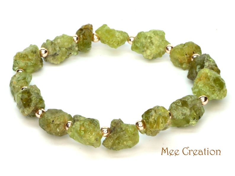 Genuine Peridot Bracelet, Natural Raw Peridot Bracelet, August Birthstone, Dainty Peridot Bracelet, Rough Peridot Bracelet image 2