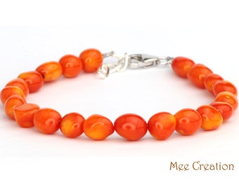 Genuine Orange Coral Nugget Bracelet, Dainty Orange Coral Nugget Bracelet, Orange Coral Nugget Stackable Bracelet, Adjustable Bracelet