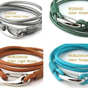 MCBC010434 3mm Genuine Round Leather with Stainless Steel Shrimp Clasp Bracelet 19cm / 7 1/2, Leather Bracelet, Blue Turquoise Leather image 7