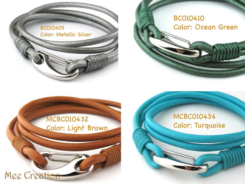 MCBC010434 3mm Genuine Round Leather with Stainless Steel Shrimp Clasp Bracelet 19cm / 7 1/2, Leather Bracelet, Blue Turquoise Leather image 7