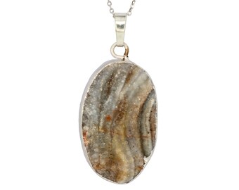 PD050110) Druzy Agate slice, Druzy, Raw Agate Pendant, Druzy Pendant, Grey/Silverish Agate, Healing chakra, 925 Sterling Silver Pendant