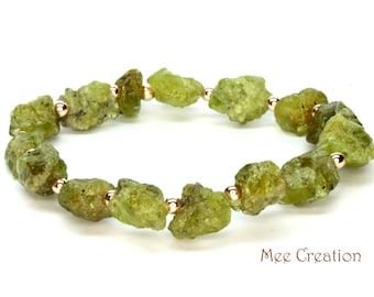 Genuine Peridot Bracelet, Natural Raw Peridot Bracelet, August Birthstone, Dainty Peridot Bracelet, Rough Peridot Bracelet