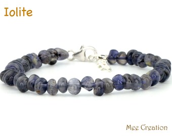 Genuine Iolite Bracelet: Tumble Bead Dainty Stackable Bracelet