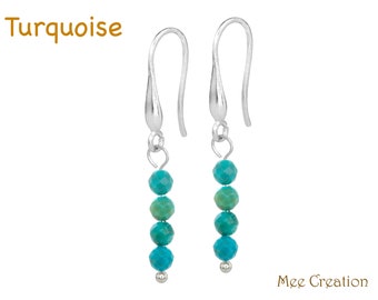 EET03CRD0401) Turquoise Earrings, Dainty Turquoise Earrings, Faceted Turquoise, ocean earrings, meditation, chakra, December birthstone