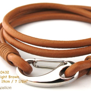 MCBC010434 3mm Genuine Round Leather with Stainless Steel Shrimp Clasp Bracelet 19cm / 7 1/2, Leather Bracelet, Blue Turquoise Leather Light Brown, 19cm