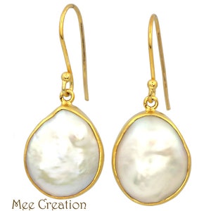 EE1140048) Baroque Pearl Earrings, Irregular Earrings, Drop Pearl Earrings, Fresh Water Earrings, Gold Plated Silver Earrings